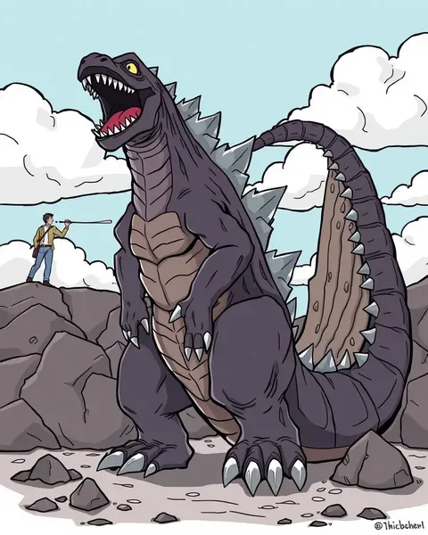 Cartoon Godzilla Images of Fiery Monster Destruction