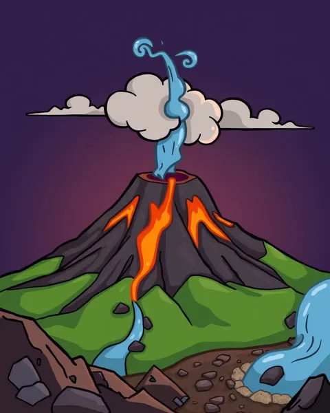 Cartoon Image of Volcano Erupts in Flames Again