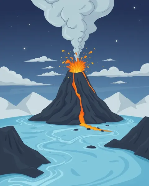 Cartoon Image of Volcano Erupts in Smoke