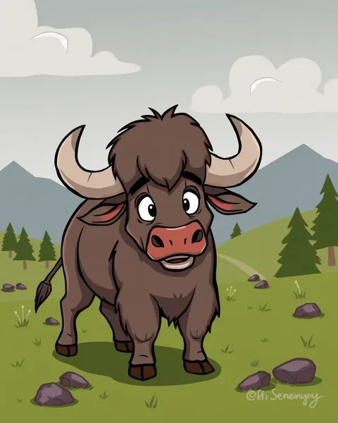 Cartoon Images of Buffalo Animals and Scenes