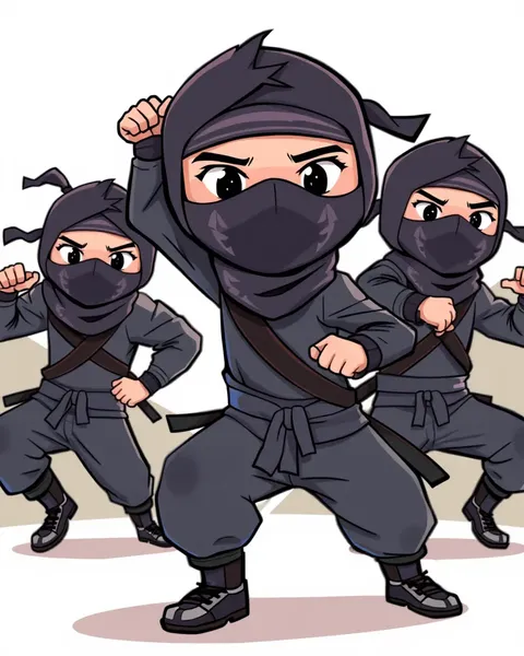 Cartoon Images of Ninjas Fighting Foes