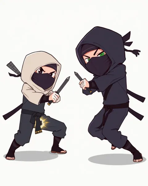 Cartoon Images of Ninjas in Battle