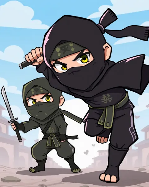 Cartoon Images of Ninjas with Swords