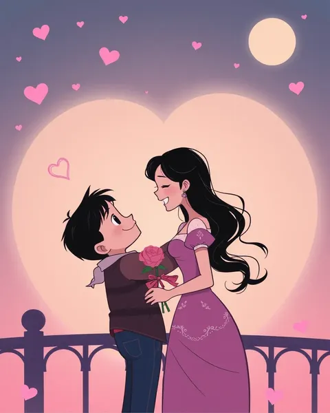 Cartoon Images with Romantic Elements Spark Joy and Love