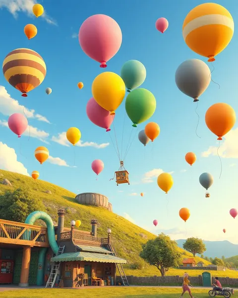 Cartoon Pictures of Balloons in Colorful Scenes