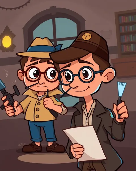 Cartoon Pictures of Detectives Unraveling Clues