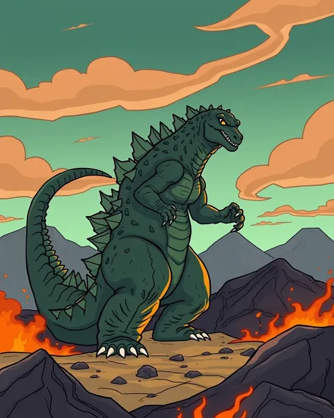 Cartoon Pictures of Godzilla's City Destruction