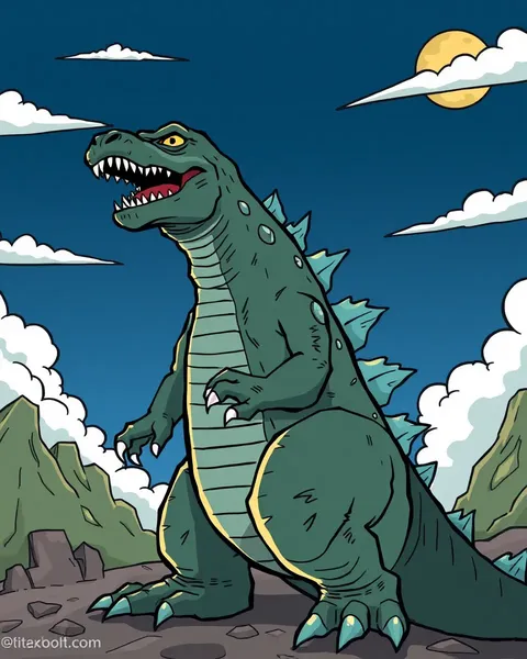 Cartoon Pictures of Godzilla's Fiery Fury