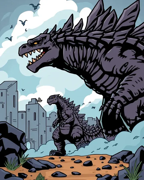 Cartoon Pictures of Godzilla's Fiery Fury