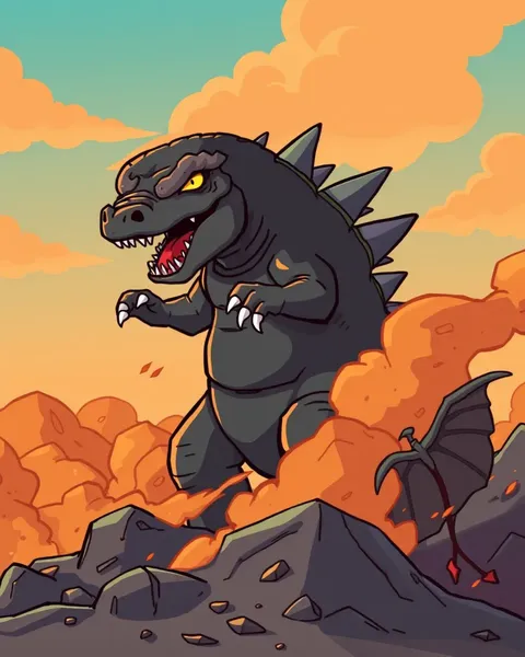 Cartoon Pictures of Godzilla in Colorful Animation