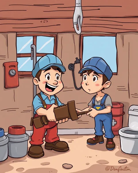 Cartoon Plumber Pictures Illustrate Toilet Troubleshooting Techniques