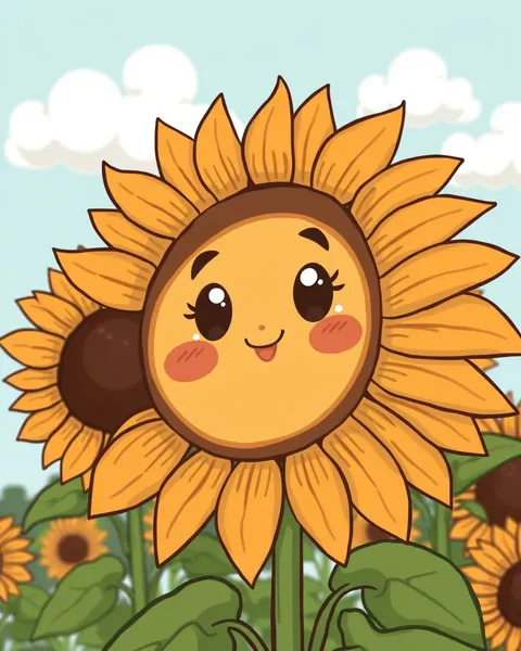 Cartoon Sunflower Pictures Displayed on Screen