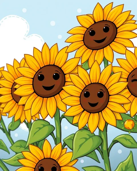 Cartoon Sunflowers Pictures in Bright Colors