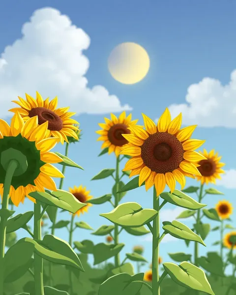 Cartoon Sunflowers in Pictures for Joyful View