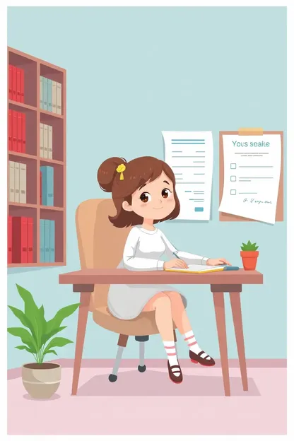 Cartoon Template Girl Sitting at Desk