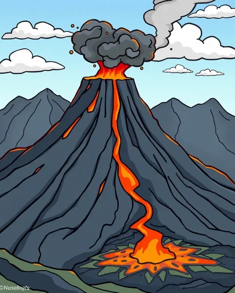 Cartoon Volcano Image Features Volcanic Ash Cloud