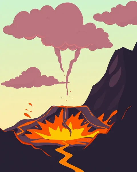 Cartoon Volcano Image Shows Eruption in Progress