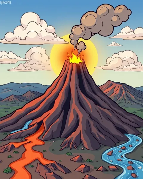 Cartoon Volcanoes in Colorful Pictures