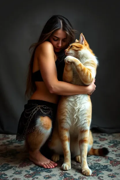 Cat's Erotic Pose with Girl in Fours