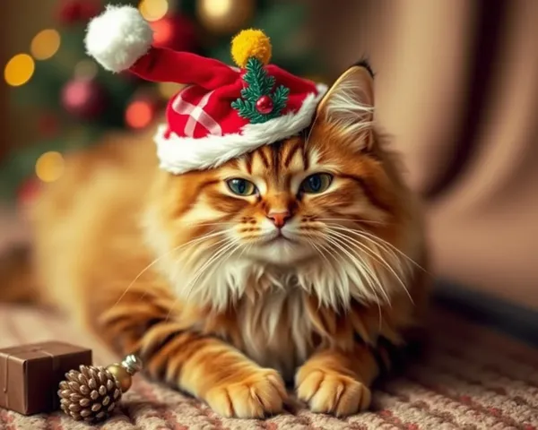 Cats in Funny Christmas Hats and Sleigh Bells Images