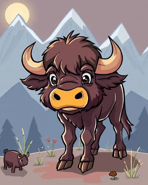 Colorful Cartoon Images of Buffalo Wildlife Animals