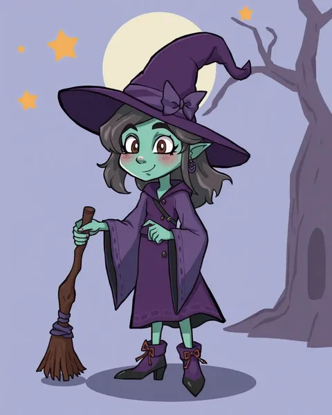 Colorful Cartoon Picture of a Witch