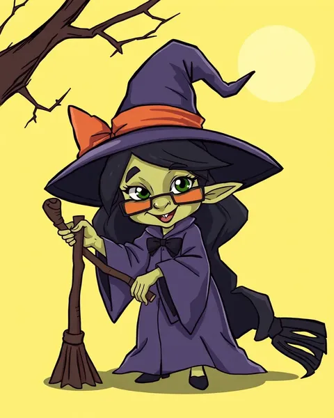 Colorful Cartoon Picture of a Witch