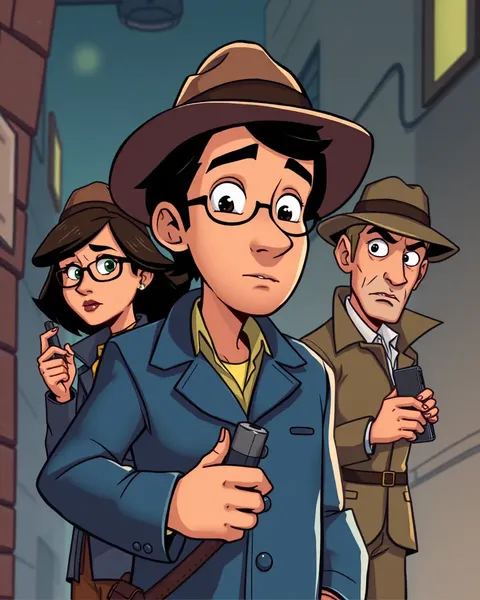 Colorful Cartoon Pictures of Detectives in Investigation