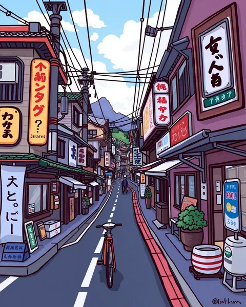 Colorful Cartoon Pictures of Japan's Landmarks