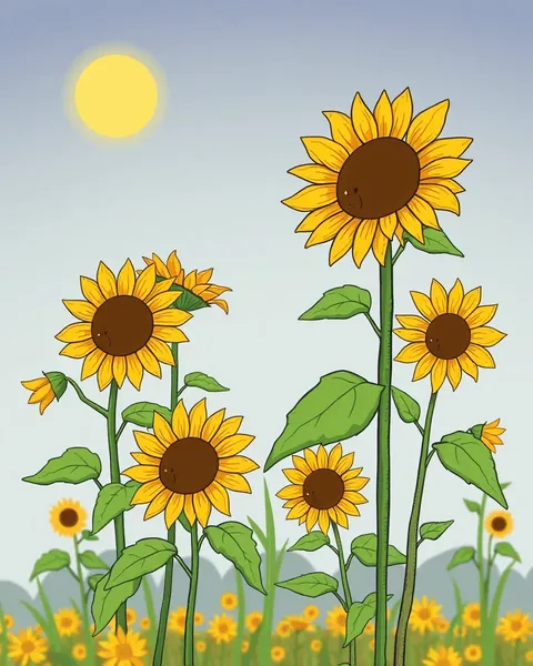 Colorful Cartoon Sunflower Pictures for Art