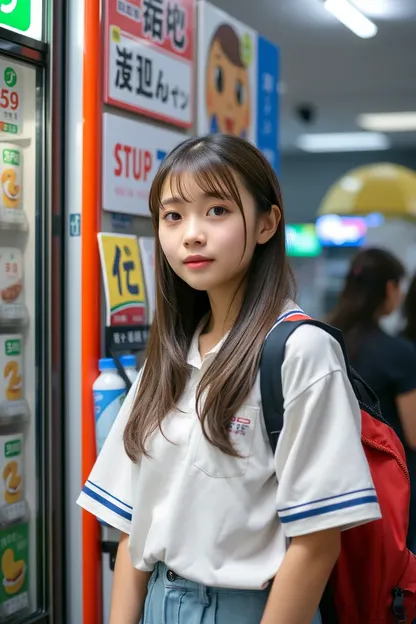 Convenience Store Scene with High School Girl