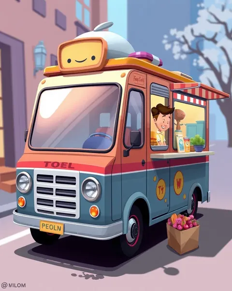 Creative Cartoon Illustrations of Food Trucks in Motion