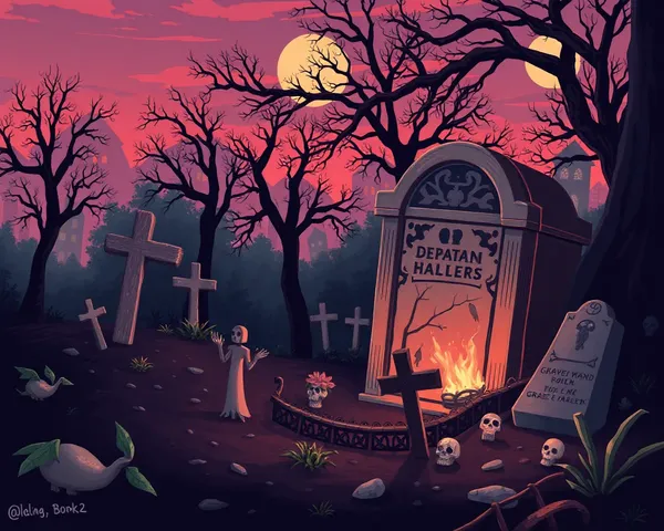 Creepy Graveyard PNG with Broken Headstones