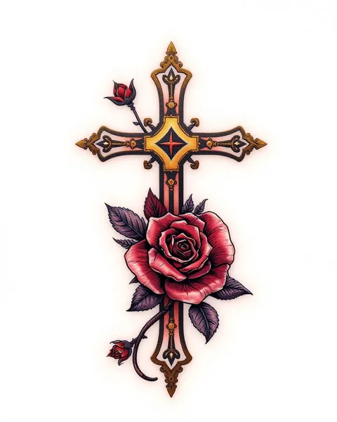 Cross and Rose Tattoo Symbolic Representation