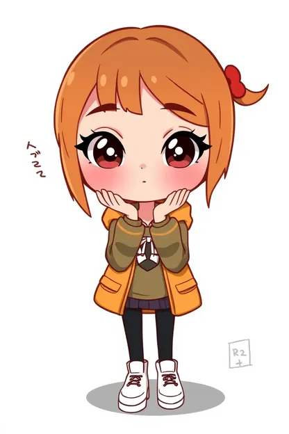 Cute Cartoon Girl's Shy Pose