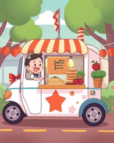 Cute Cartoon Images of Food Trucks Serving Delights