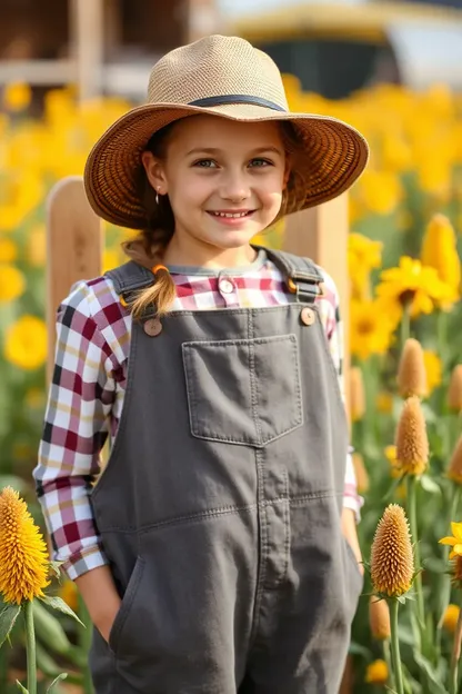 Cute Girl in Farmer Overalls