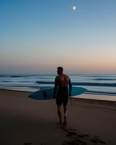 Derek Lane's Moonlit Beach Adventure with Surfboard