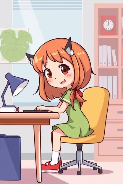 Desk Cartoon Template Girl Sitting Design