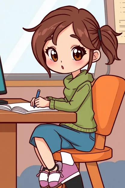 Desk Template Girl Sitting Cartoon Illustration