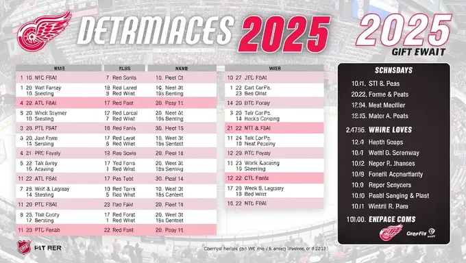 Detroit Red Wings 2025-2025 Season Schedule Details