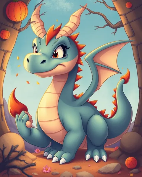 Dragon Cartoon Image Illustrates a Breathtaking Fantasy Scene