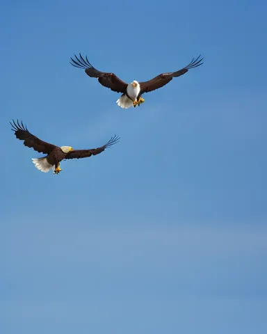 Eagles and Geese Fly in Blue Sky