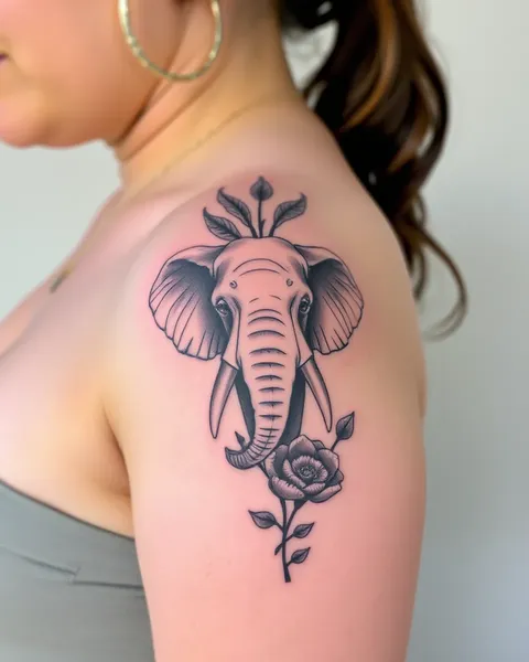 Elephant Flower Tattoo Design for Shoulder