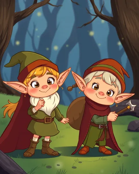 Elves in Cartoon Form Depicted with Whimsical Attire