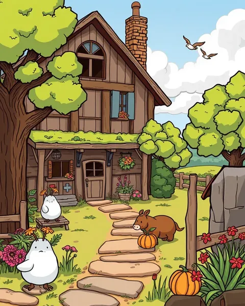 Farmhouse Cartoon Picture: Farmhouse with Cartoon Animals