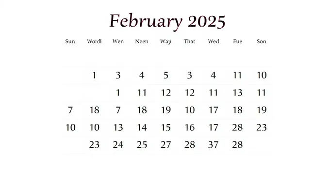 February 2025 Printable Calendar Identical Text