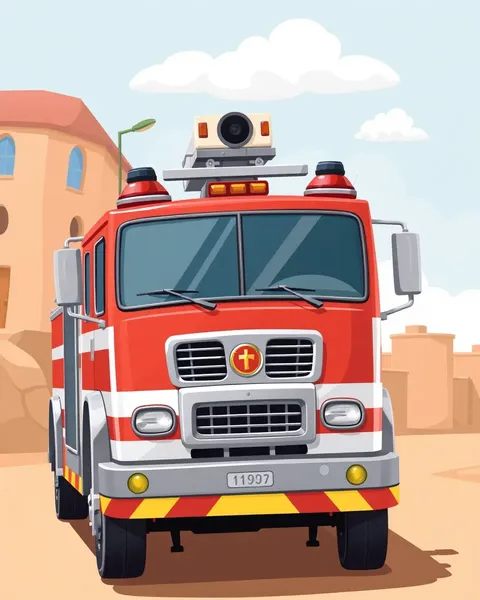 Fire Engine Cartoon Images in Colorful Animation Style