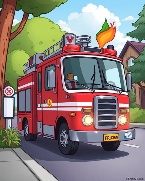 Fire Engine Cartoon Images with Colorful Graphics