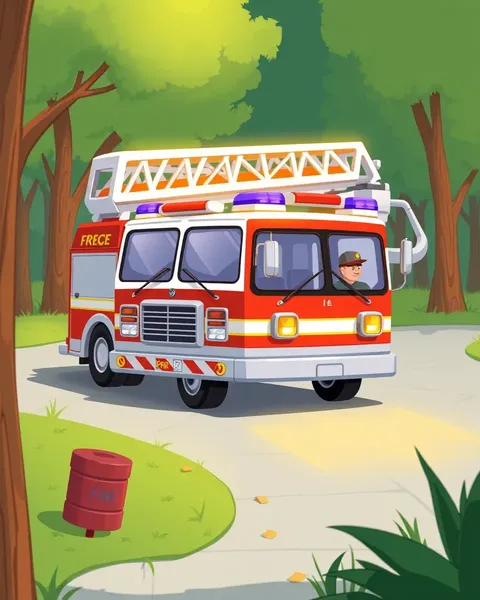 Fire Engine Cartoon Images with Realistic Details